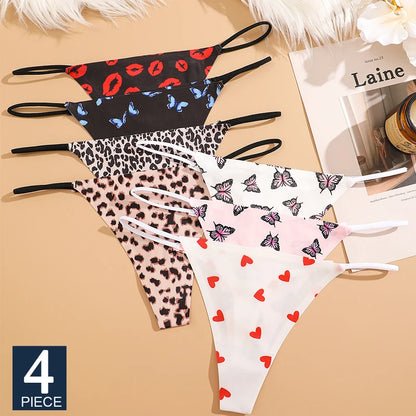 FINETOO 4PCS Seamless Thong Women Thin Strap Low Waist High Flexibility Panties Sexy Underwear Ladies Briefs T-back Comfortable