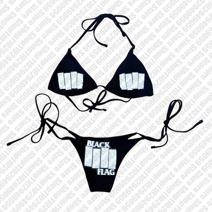 2000s  Woman Punk New Beach Swimwear Emo Girls Y2k Style Gothic Grunge Swimsuit  Bikini Y2K Bathing Suits Halter Strappy Lace Up