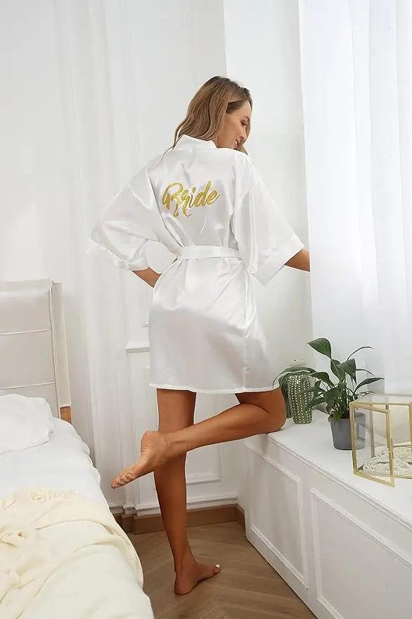 6 Pieces Bridal Shower Bathrobe Set for Bride and Bridesmaid Silky Robe Set Getting Ready Dressing Gown