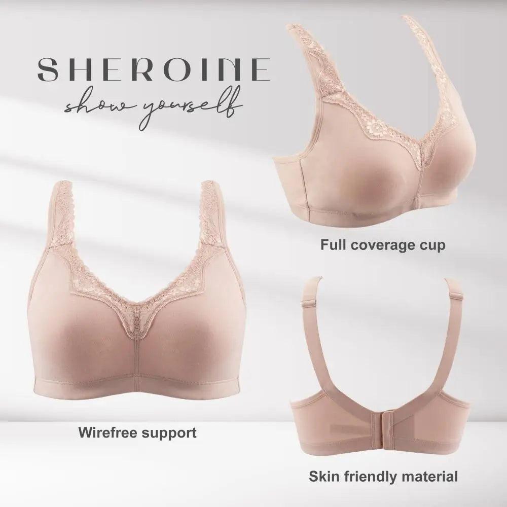Women's Plus Size Floral Lace Cotton Bra Wire-Free Non-Foam Comfort Wide Straps Full Coverage Sleep Underwear Soft & Breathable