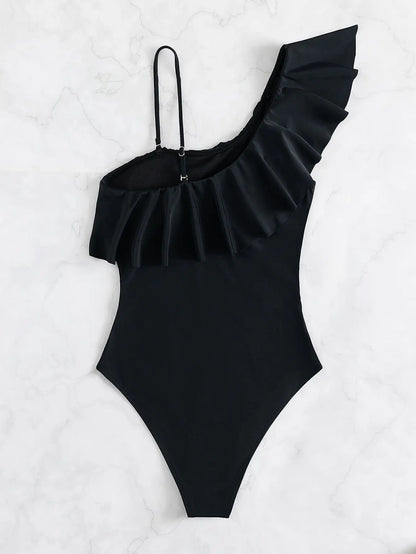 Ruffle Contrast Mesh Swimsuit Women One Piece Swimwear 2026 Bodysuit Bathers Bathing Swimming Swim Suit Sports Beachwear