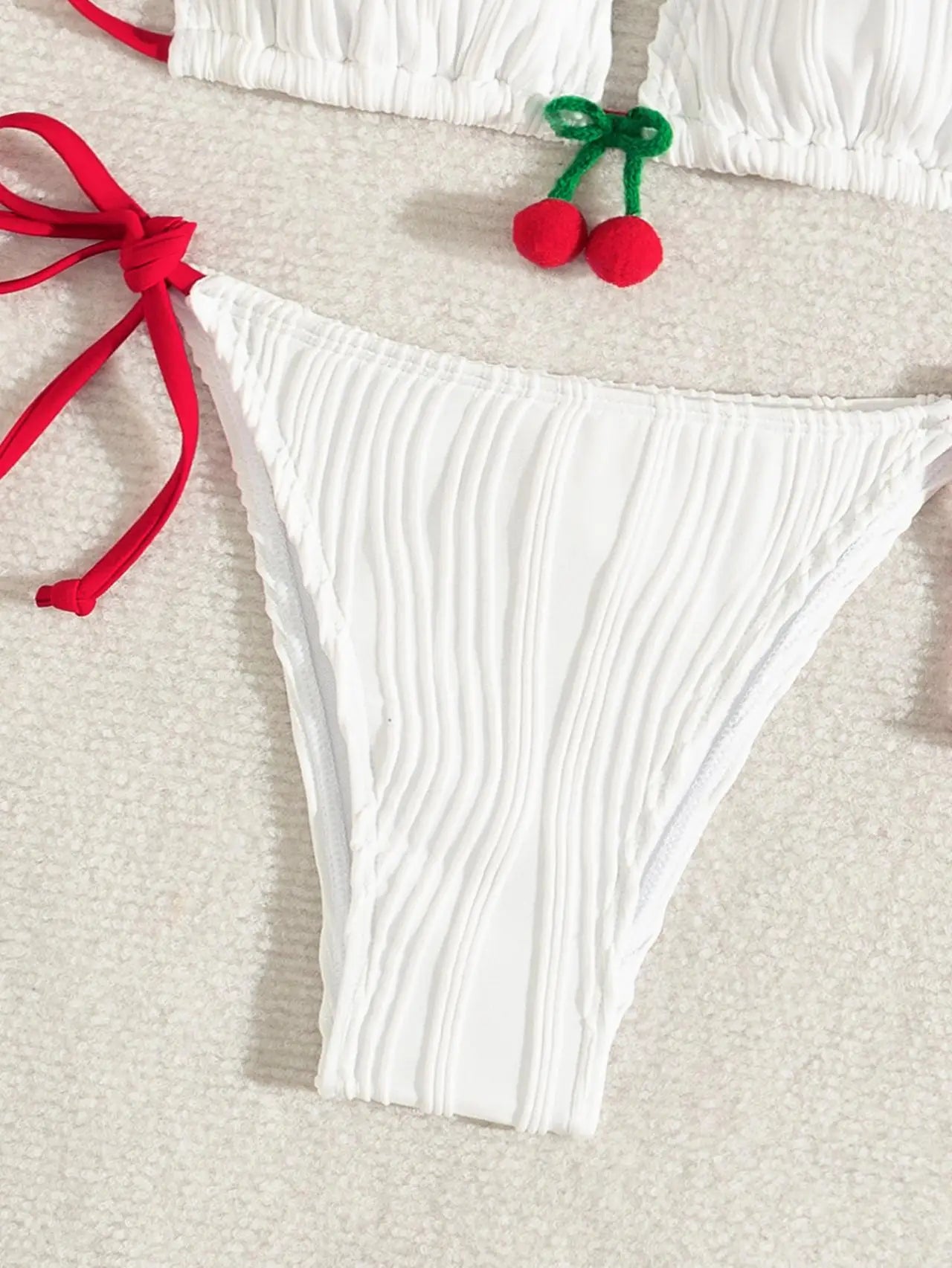 Sexy White Cherry Bikini Set 2025 Women Red Strap Contrast Ribbed Push Up Micro Swimwear Brazilian Beach Bathing Suit Swimsuit