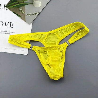 Translucent Buckle Men Thong Nylon and Spandex Sexy U Convex Briefs G-string/Jocks/Tanga/T-back Gay Underwear