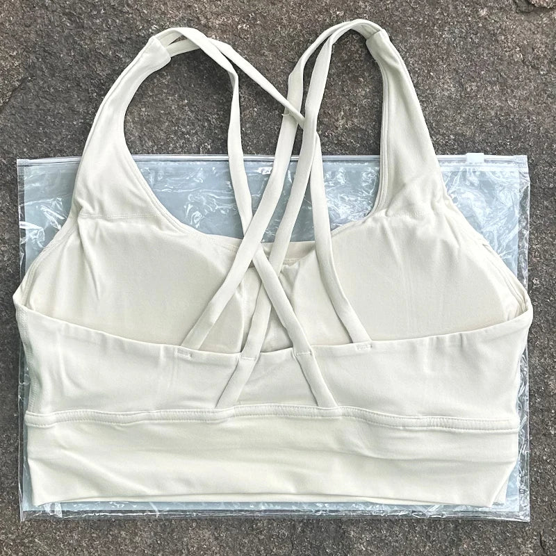 Solid Color Women Cross Back  Bra Fitness Underwear Soft Fitness Sport Bra Top Gym Yoga Athletic Workout With Chest Pad