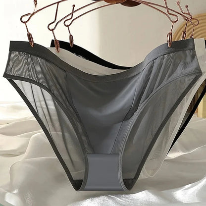 Sexy Mesh Ice Silk Solid Thin Breathable Underwear Middle Waist Elasticity Panties Women Seamless Comfortable Intimate Briefs