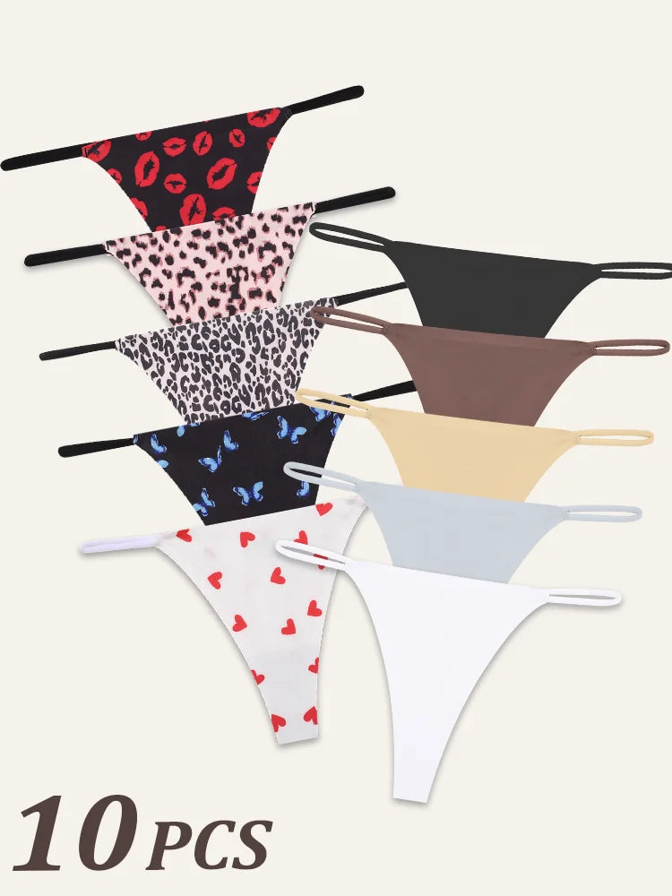 10Pcs Women Seamless Thongs Thin Strap Low Waist High Flexibility Panties Sexy Underwear Ladies Briefs T-back Comfortable Women