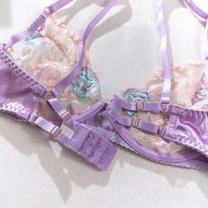 Sensual Women Lingerie Fancy Floral Sheen Silk Underwear Transparent Garter Exotic Sets Fairy Luxury Intimate Goods