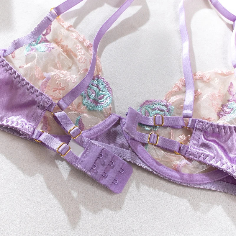 Sensual Women Lingerie Fancy Floral Sheen Silk Underwear Transparent Garter Exotic Sets Fairy Luxury Intimate Goods