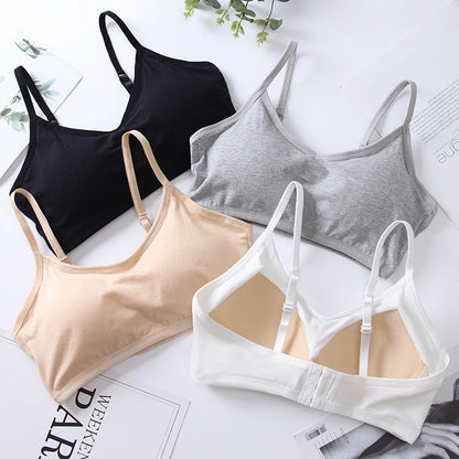 Cotton Bra for Women Fixed Pads Sports Shockproof Underwear Seamless Solid Back Closure Female Lingerie