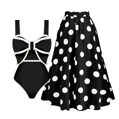 2025 New Bow Tie One Piece Swimsuit For Women Swimwear with Skirt Bathing Suit Monokini Beach Bodysuit Beach Wear