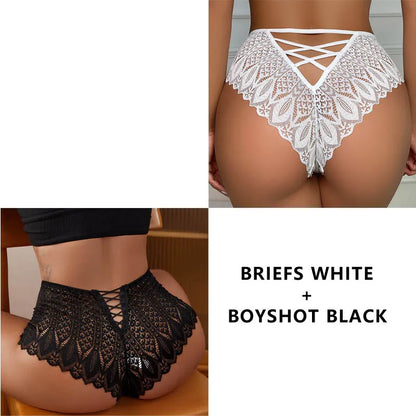 CINOON 2PCS/Set New Panties Women Lace Underwear Sexy Low-Waist Briefs Hollow Out G String Underpant Embroidery Female Lingerie