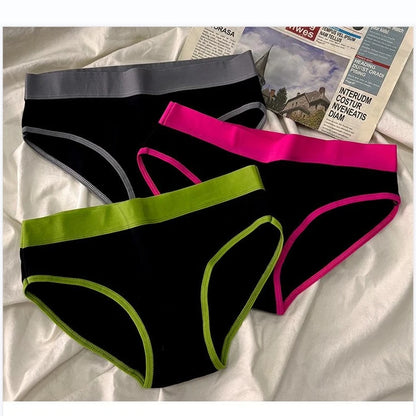 5Pcs/Set Sport Cotton Panties Women Middle Waist Briefs Girls Solid Color Underwear Breathable Underpants Color Blocked Triangle