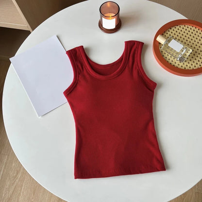 Women Solid Basic T-shirts Summer Vest Bra Tops With Pad Streetwear Y2K Elastic Rib-Knit Sleeveless Casual Tank Tops Female