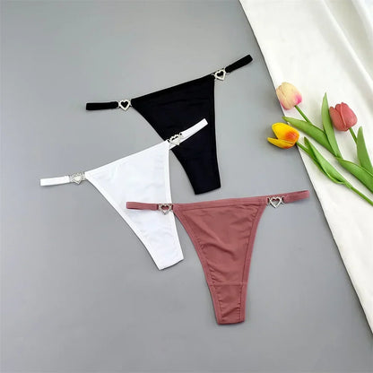 3 Pcs Thin Strap Nylon Thong Women Low Waist Sexy Rhinestone Buckle Underwear Ladies Seamless Ice Silk G-string Panty Plus Size