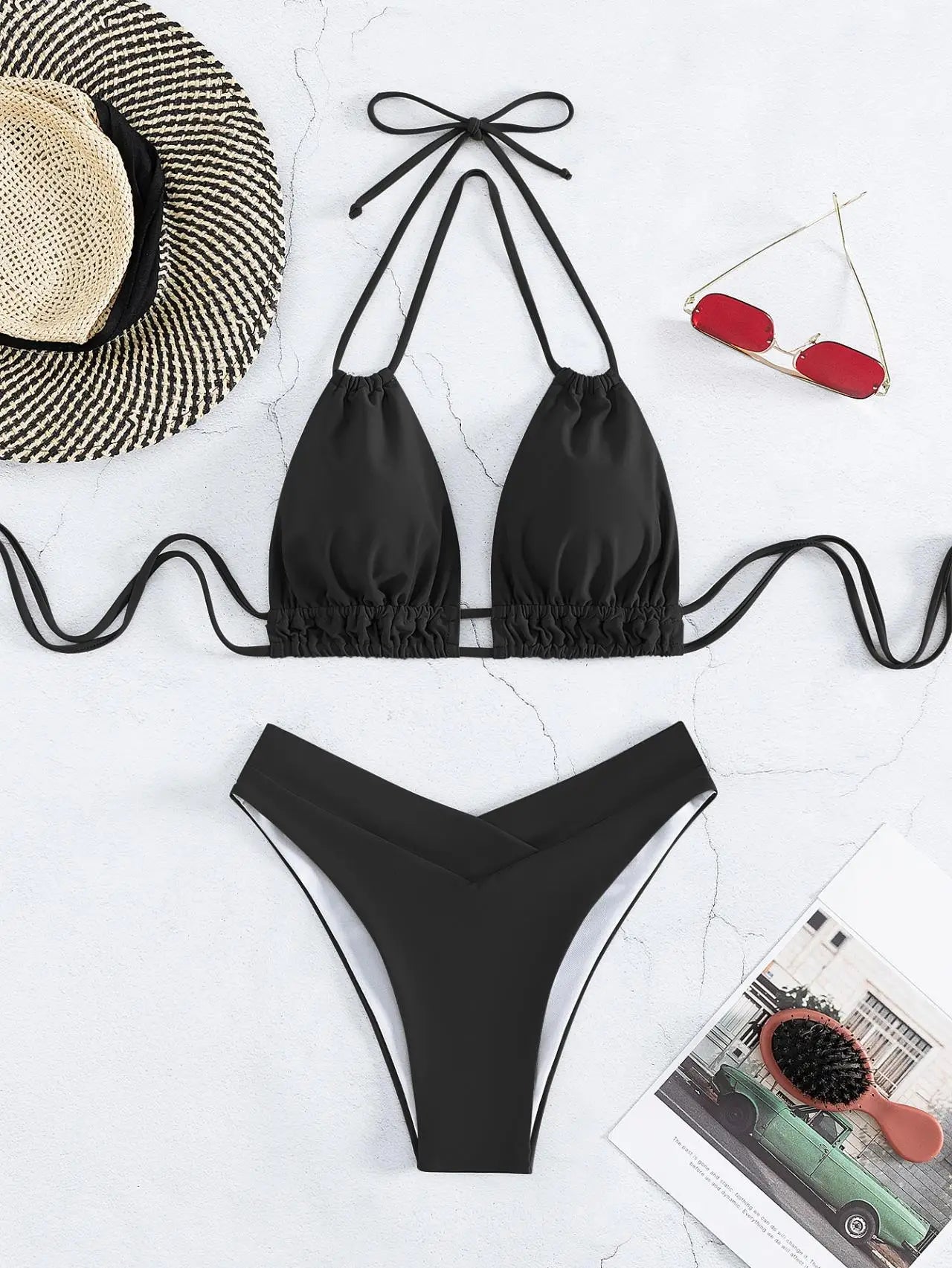 Nylon Solid Bikini Swimwear Sexy Fashion Modelling Design Swimsuit Women 2025 New Style Beachwear for Bathing Suit