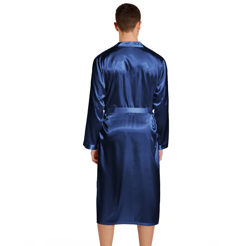 Summer New Men Solid Color Kimono Robe Satin Bathrobe Gown Summer New Sleepwear Loose Pijamas De Hombre Ice Silk Peignoir Homme