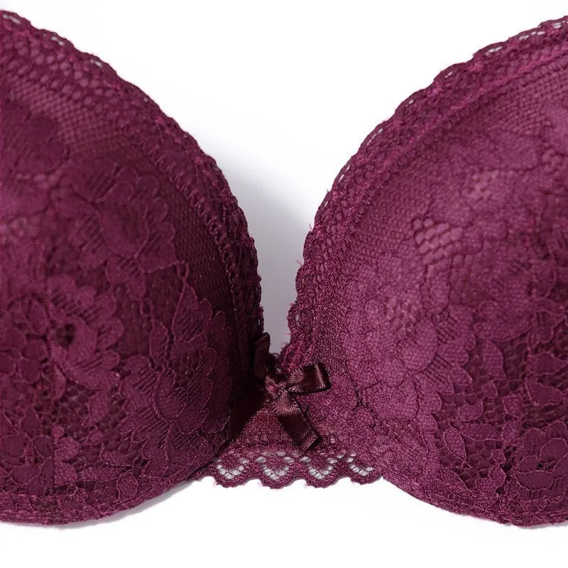 Beauwear 75 80 85 B C Cup Women's 3/4 Cup Plunge Bras Sexy Lace Solid Color Thin Mold Cup Bra Unlined Underwire Bralette 