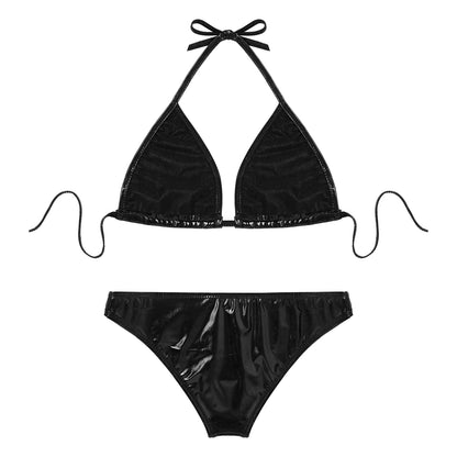 Women's Metallic Shiny Halter Brazilian Bikini Swimwear with O-Ring Detail Swimsuit for Pool Party And Swimming