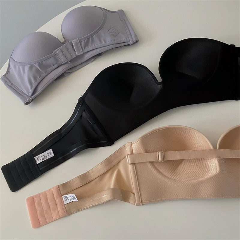 FINETOO Front Closure Strapless Bra For Woman Sexy Invisible Bras Underwear Female Push Up Brassiere One-piece Wireless Bralette