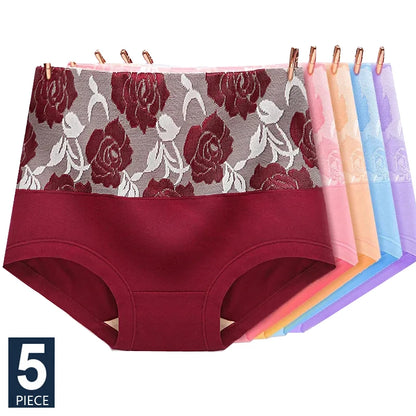 5Pcs Women Panties High Waist Body Shaper Underwear Print Girls Briefs Soft Sexy Underpants Breathable Cotton Female Lingerie