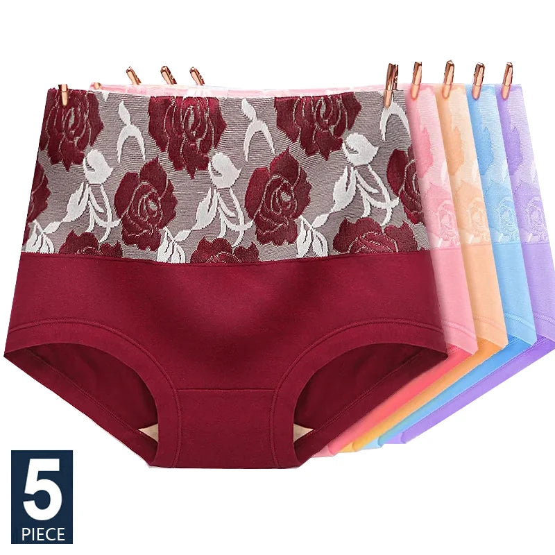5Pcs Women Panties High Waist Body Shaper Underwear Print Girls Briefs Soft Sexy Underpants Breathable Cotton Female Lingerie