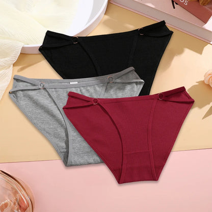 FINETOO 3PCS/SET Women Cotton Panties Women Sexy Low Rise Briefs Female Breathbale Underwear Button Design Pattern Soft Lingerie