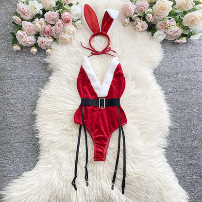 Women Strap Hollow Out Backless French Style Striped Erotic Playsuits Cosplay Slim Fit Underwear Black Lingerie Sexy Bodysuits