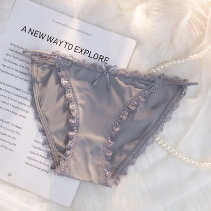 Ice Silk Women's Panties Lace Low Waist Sexy Thong Underwear Summer Solid Color Briefs Bikini G-String Ladies Lingerie