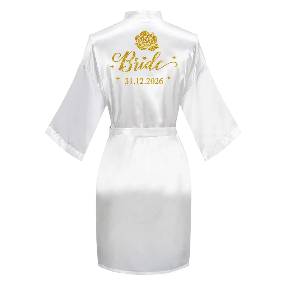 Personalized Text Logo Wedding Bathrobe Bridal Robe Bride Bridesmaid Wedding Robes Woman Bachelorette Hen Party