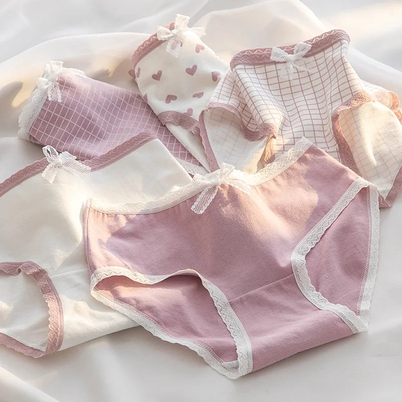 5Pcs/Lot Cute Love Cotton Panties For Women Underwear Print Panty Girls Briefs Breathable Soft Underpants Female Sexy Lingerie
