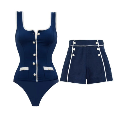 2025 Sexy Women's Swimsuit New Strapless Simple One-piece Swimwear with Shorts Two-piece Set Sliming Bodysuit Beachwear Monokini