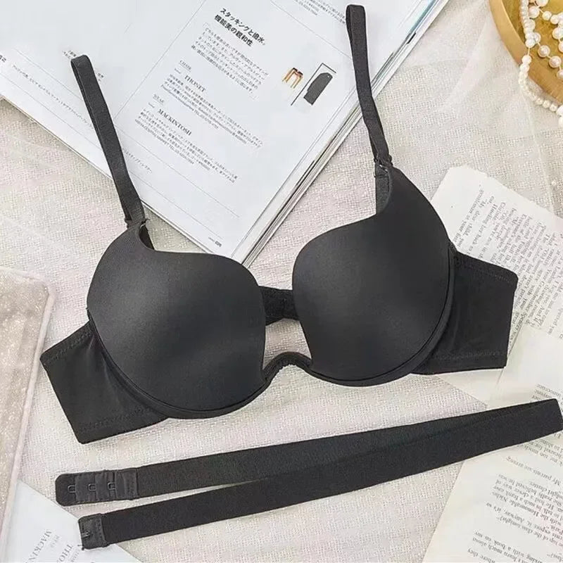 Women Push Up Bra Backless Bras Low Cut Sexy Plunge Brassiere Open Back Wedding Underwear Invisible Bra Seamless Deep U Lingerie
