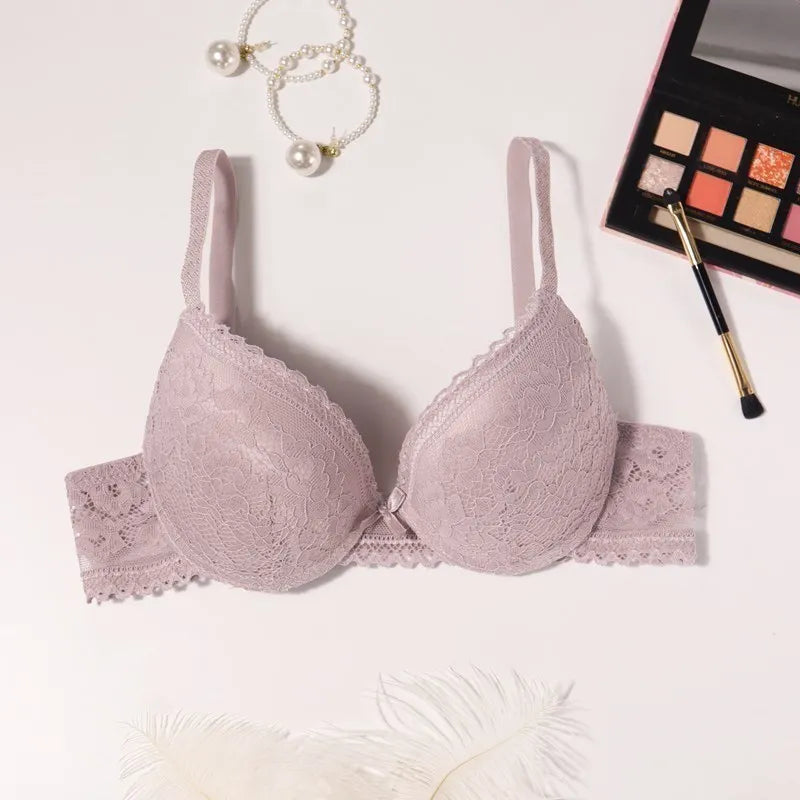 Beauwear 75 80 85 B C Cup Women's 3/4 Cup Plunge Bras Sexy Lace Solid Color Thin Mold Cup Bra Unlined Underwire Bralette 