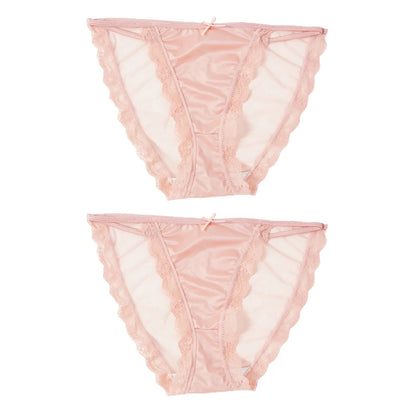 2PCS Mesh Satin Half Pack Panties Women's Ice Silk Low Rise Soft Intimates Breathable Sexy Lace Underpants Light Silky Briefs