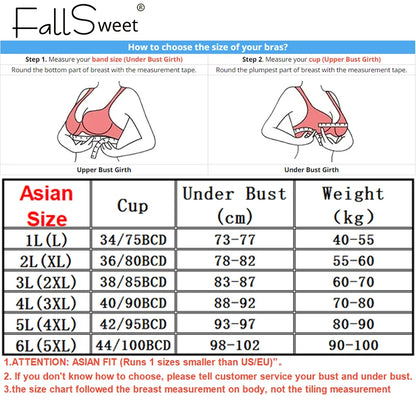 FallSweet 3PCS Lace Push Up Bras for Women Sexy Wireless Bra Ice Silk Deep V Bralette Tops Female Lingerie Mom's Underwear L-5XL