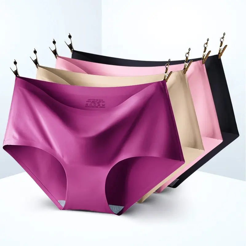 3Pcs/Set Ice Silk Seamless Panties For Women Intimate Briefs Mid-waist Large Size M-4XL Multiple Color Options Female Lingerie