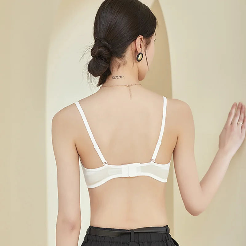 93% Mulberry Silk Women's Bralette Wireless Padded Bra Super Soft Lightly Lined Comfort Everyday Basic Deep V-Neck T-Shirt Bra