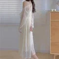 Two Piece Set Retro Palace Style Nightwear Women Nightgown Sleepwear Sexy Lace Mesh Robe Home Dressing Gown Loose Lingerie