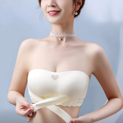 Women's Invisible Strapless Bra Front Buckle Design Anti-Slip Small Chest Gathering Markless All-match Beautiful Underwear
