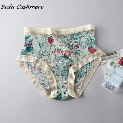 High-grade 100% mesh silk women's briefs Summer Autumn Double bottom breathable,  mulberry silk underwear