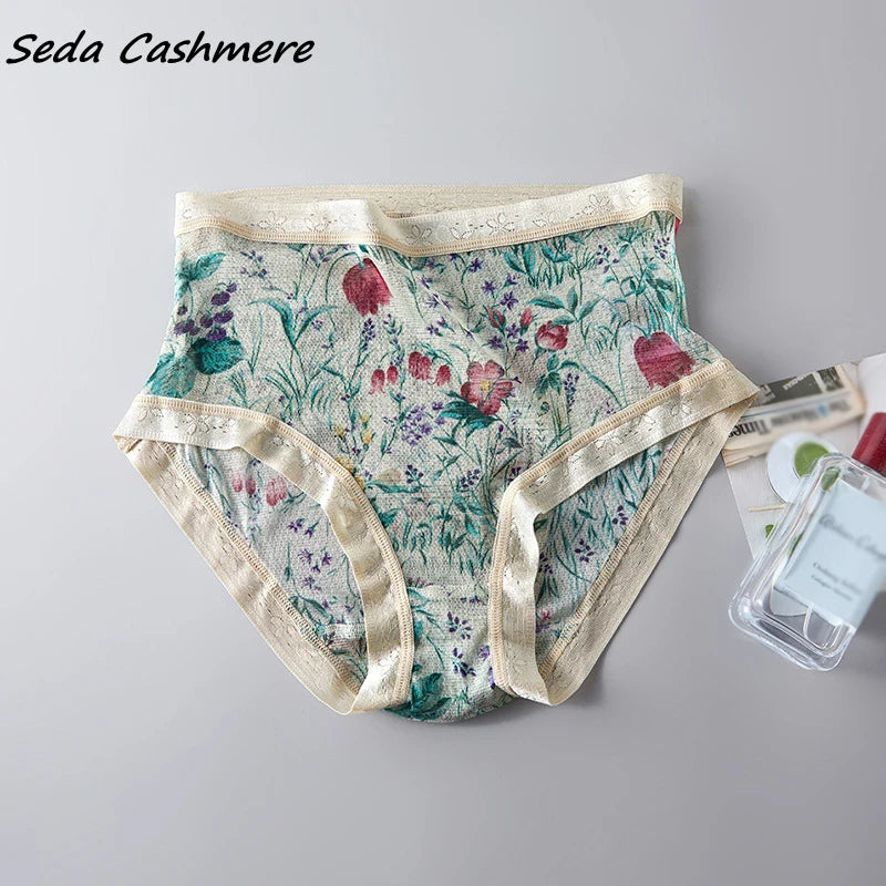 High-grade 100% mesh silk women's briefs Summer Autumn Double bottom breathable,  mulberry silk underwear