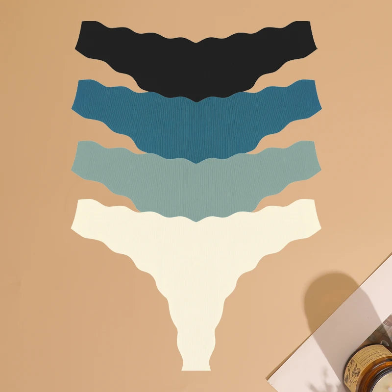 4pcs Seamless Knitting Underwear Women Ultra-Soft Panties Sexy Breathable Solid Thongs Female Low Waist Stretchy G-String T-Back