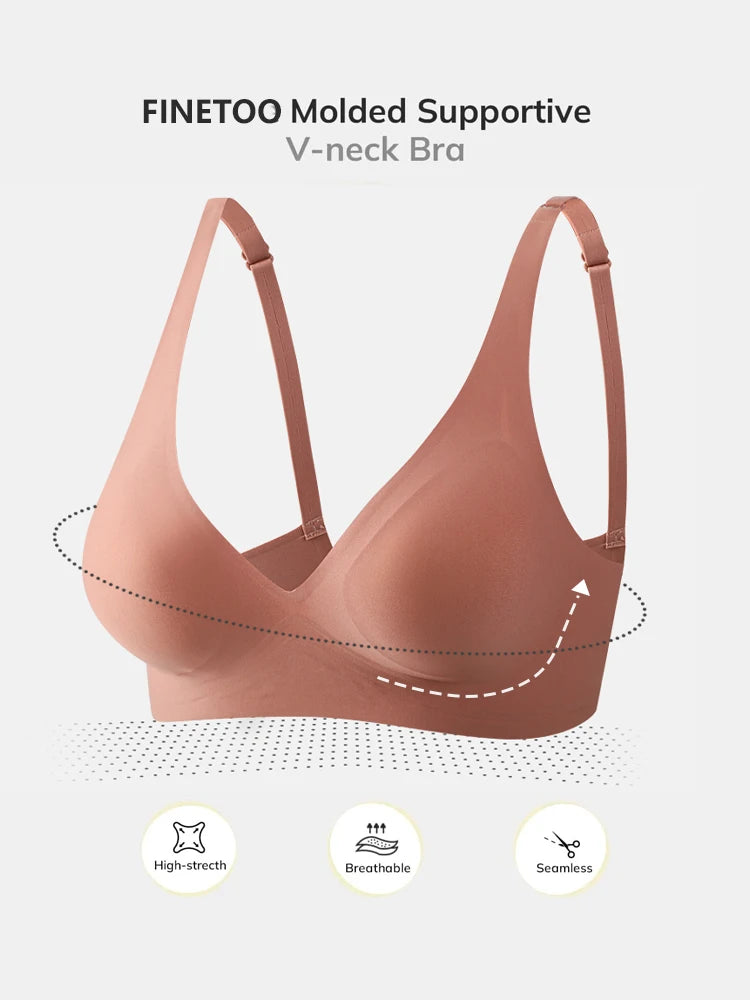 One-piece Seamless Bra Women Wireless Push Up Underwear Sexy Deep V Padded Bralette Female Comfortable Gather Lingerie Sleepwear