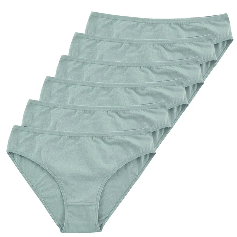 6pcs Women Panties Girl Sexy Underwear Solid Color Middle-Waisted Briefs Female Ventilation Soft Cotton Women's Underpants