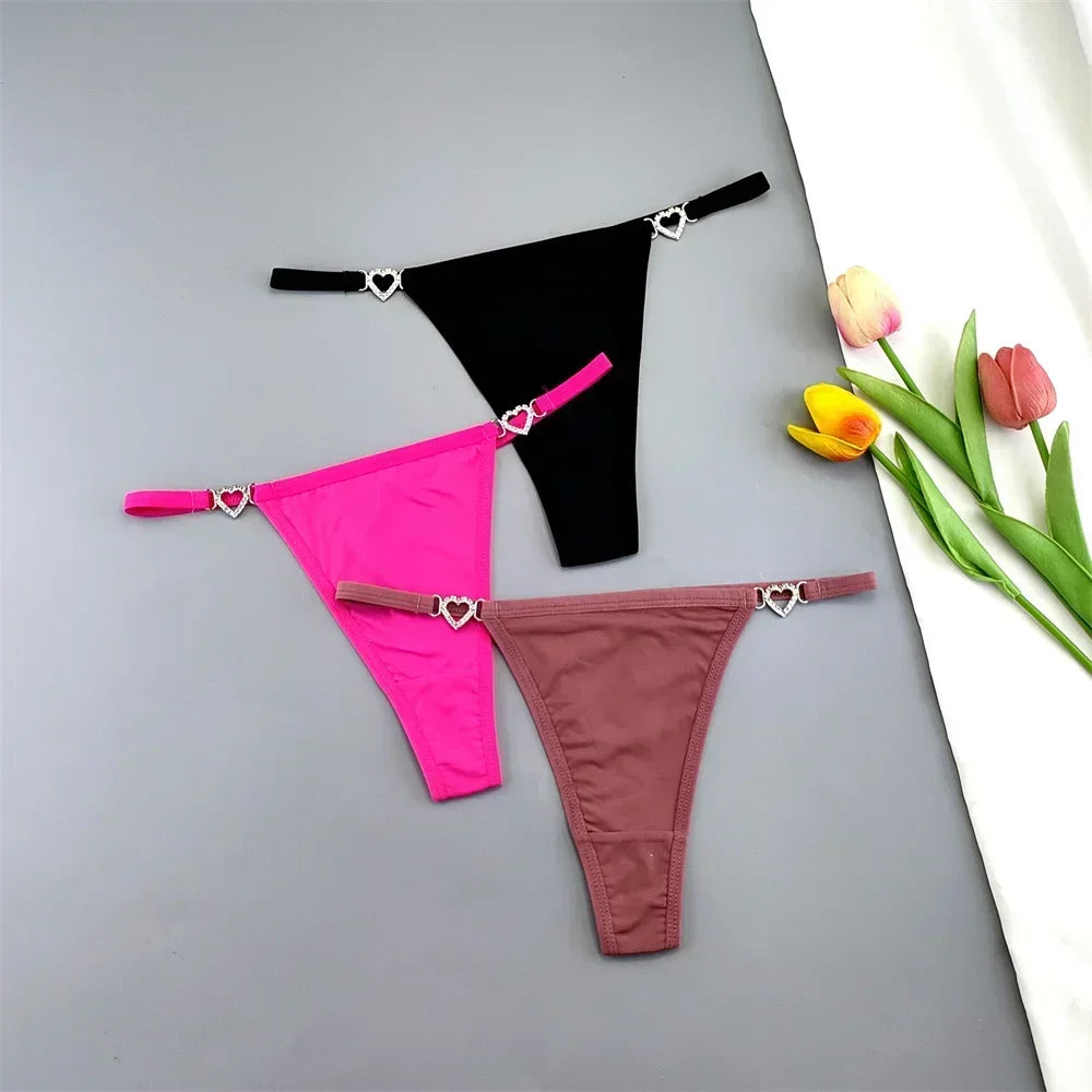 3 Pcs Thin Strap Nylon Thong Women Low Waist Sexy Rhinestone Buckle Underwear Ladies Seamless Ice Silk G-string Panty Plus Size