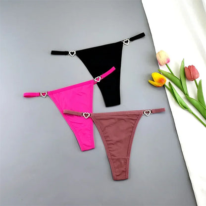 3 Pcs Thin Strap Nylon Thong Women Low Waist Sexy Rhinestone Buckle Underwear Ladies Seamless Ice Silk G-string Panty Plus Size