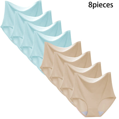 8 pieces Ice silk Women Underwear Slim Belly Tight fit Pants Seamless Triangular Briefs Soft Lingerie Elastic Panties Large Size