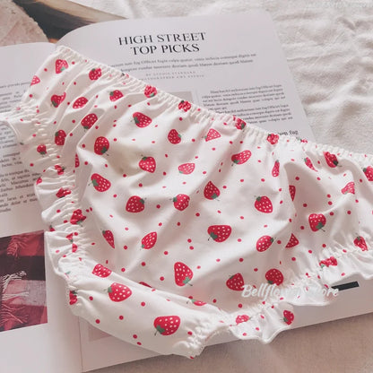 1pcs Bag Hip Bilateral Curled Ice Silk Panties Strawberry Print Low-rise Flashing Ladies Briefs Low-rise Underwear Women 2026