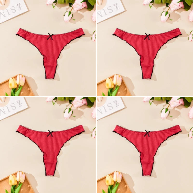 4PCS Breathable Comfortable Cotton Women's Thong Sexy G-string Skin-friendly Women's Underwear Seamless Stretchy Women's Panties