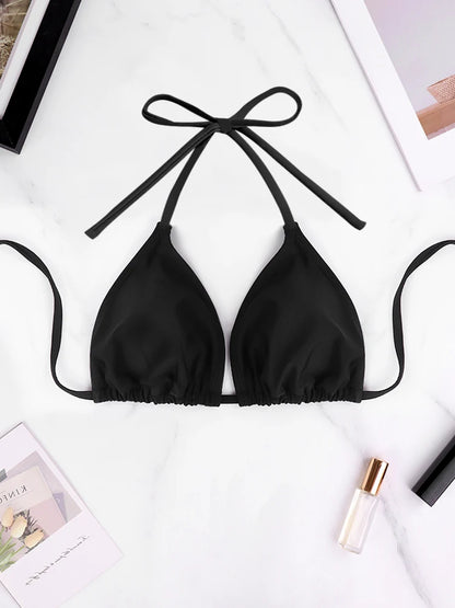 1Pc Women's Sexy Bikini Top Bra Swimsuit Summer Beach Style Solid Color Hanging Neck Bareback Strap Bikini Swimsuit Bra Swimsuit